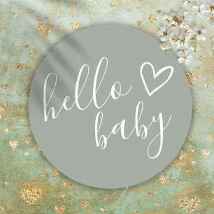 Hallo Baby Borrel Geslachtsneutraal Boho Salie Gro Ronde Sticker