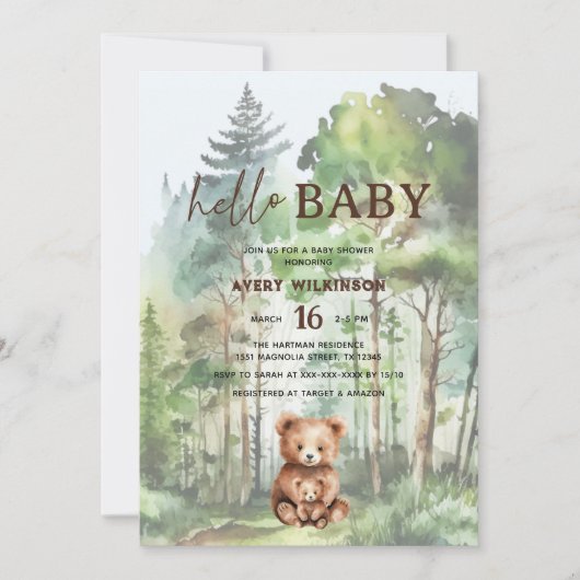 Hallo Baby Bosbeer Baby Shower Kaart (Voorkant)