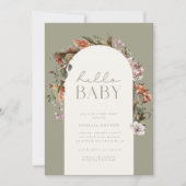HALLO BABY | Botanische Boho Sage Baby shower Kaart (Voorkant)