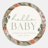 HALLO BABY | Botanische Boho Sage Favor Ronde Sticker (Voorkant)