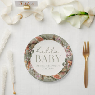 HALLO BABY   Botanische Boho Sage Papieren Bordje