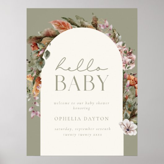 HALLO BABY | Botanische Boho Sage Welkom Poster (Voorkant)