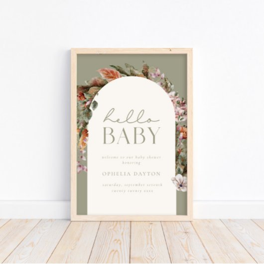 HALLO BABY | Botanische Boho Sage Welkom Poster