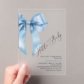 Hallo Baby Boy Blue bow Baby shower Acryl Uitnodigingen (Insitu (Draagbaar))