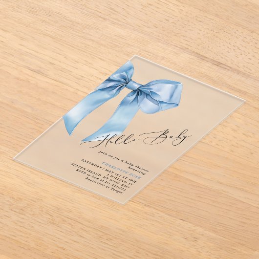Hallo Baby Boy Blue bow Baby shower Acryl Uitnodigingen (Laagn)