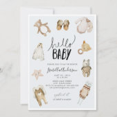 Hallo Baby Boy Boho Blue Waterverf Baby shower Kaart (Voorkant)