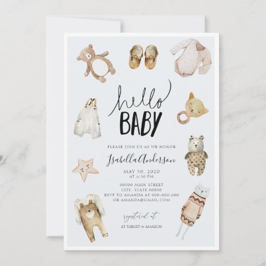 Hallo Baby Boy Boho Blue Waterverf Baby shower Kaart (Voorkant)