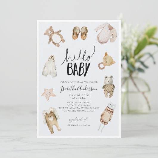 Hallo Baby Boy Boho Blue Waterverf Baby shower Kaart (Staand voorkant)