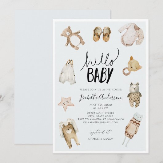 Hallo Baby Boy Boho Blue Waterverf Baby shower Kaart (Voorkant / Achterkant)