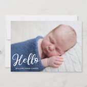 hallo Baby Boy Eenvoudig script Blauwe geboorte Aankondiging (Voorkant)