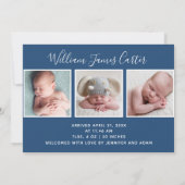 hallo Baby Boy Eenvoudig script Blauwe geboorte Aankondiging (Achterkant)