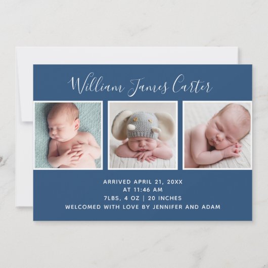 hallo Baby Boy Eenvoudig script Blauwe geboorte Aankondiging (Achterkant)