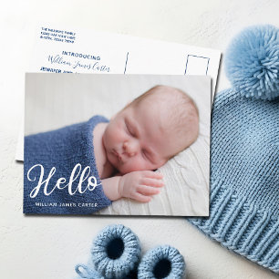 hallo Baby Boy Eenvoudige geboorteaankondiging Briefkaart