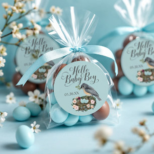 Hallo Baby Boy Floral Bird's Nest Baby shower Ronde Sticker