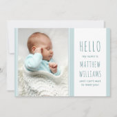 hallo Baby Boy Foto Blauw en Witte Geboorteplaats Aankondiging (Voorkant)