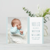 hallo Baby Boy Foto Blauw en Witte Geboorteplaats Aankondiging (Staand voorkant)