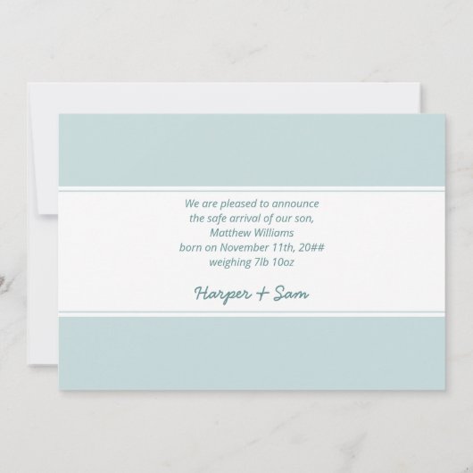 hallo Baby Boy Foto Blauw en Witte Geboorteplaats Aankondiging (Achterkant)