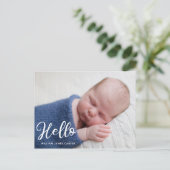 Hallo Baby Boy Foto Eenvoudige Geboorteaankondigin Briefkaart (Staand voorkant)