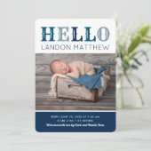 hallo Baby Boy Foto geboorteaankondiging Aankondiging (Staand voorkant)