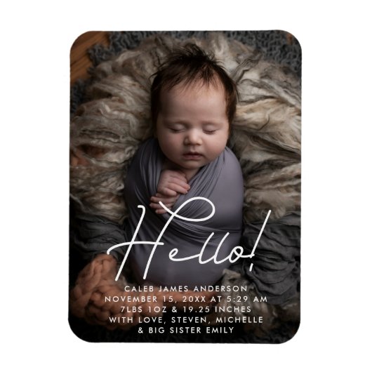hallo Baby Boy Foto Gepersonaliseerde geboorte Sta Magneet (Verticaal)