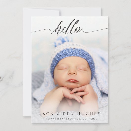 hallo Baby Boy Girl Birth Aankondiging Fotokaarten (Voorkant)
