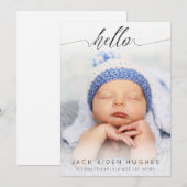 hallo Baby Boy Girl Birth Aankondiging Fotokaarten (Voorkant / Achterkant)