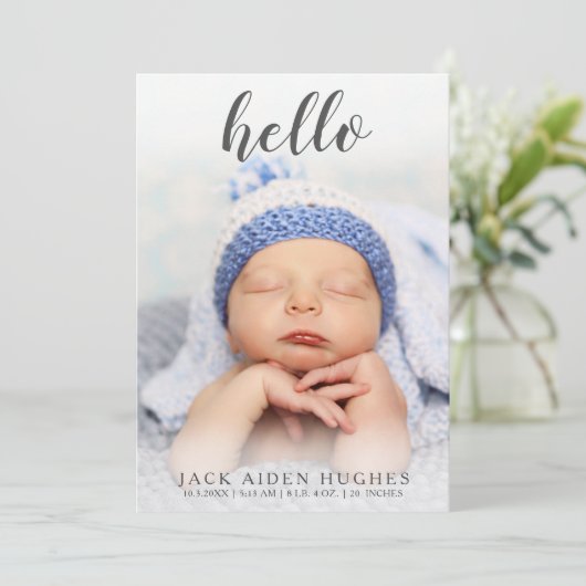 hallo Baby Boy Girl Birth Aankondiging Fotokaarten (Staand voorkant)