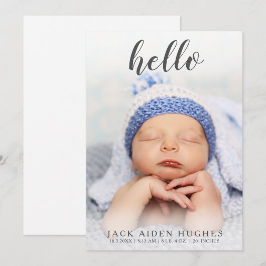 hallo Baby Boy Girl Birth Aankondiging Fotokaarten (Voorkant / Achterkant)