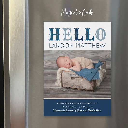 hallo Baby Boy Magnetic Photo Birth Notice