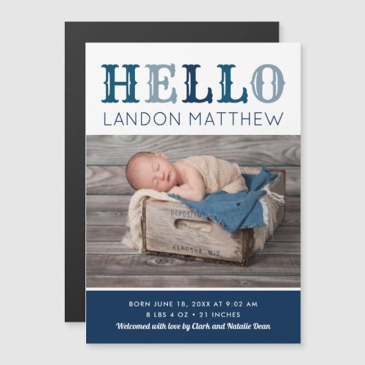 hallo Baby Boy Magnetic Photo Birth Notice (Voorkant / Achterkant)