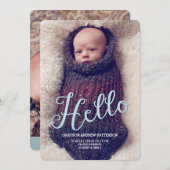 hallo Baby Boy Modern Geboortedatum Fotokaart Aankondiging (Voorkant / Achterkant)