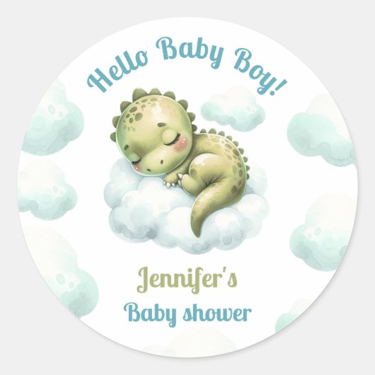 Hallo Baby Boy Schattige Dinosaurus Blue Boy Baby  Ronde Sticker (Voorkant)