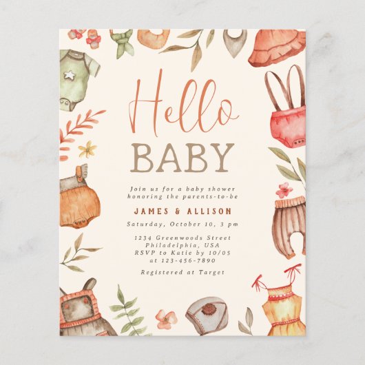 Hallo Baby Budget Herfst Boho Kleding Baby shower (Voorkant)