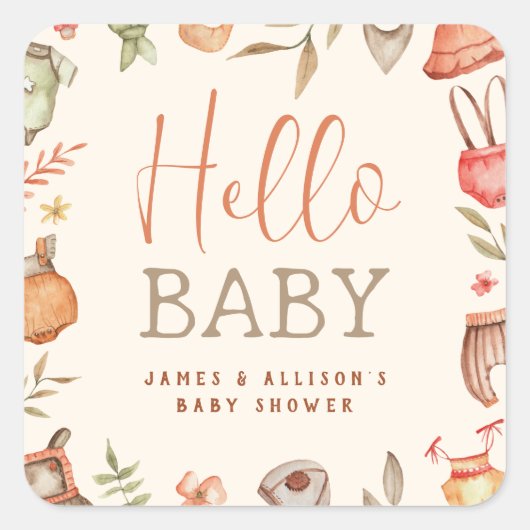 Hallo Baby Budget Herfst Boho Kleding Baby shower Vierkante Sticker (Voorkant)