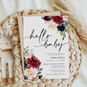 hallo Baby Burgundy Blush Baby shower Kaart
