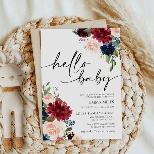 hallo Baby Burgundy Blush Baby shower Kaart