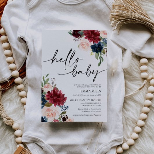hallo Baby Burgundy Blush Baby shower Kaart