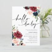 hallo Baby Burgundy Blush Baby shower Kaart (Staand voorkant)