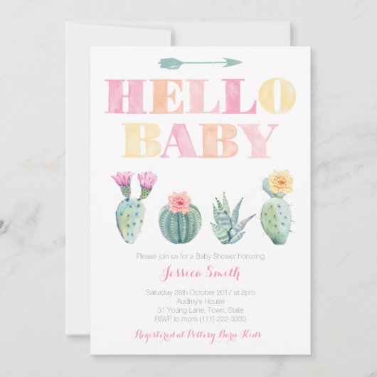 hallo Baby! Cactus Baby shower of Sip en Zie Kaart (Voorkant)