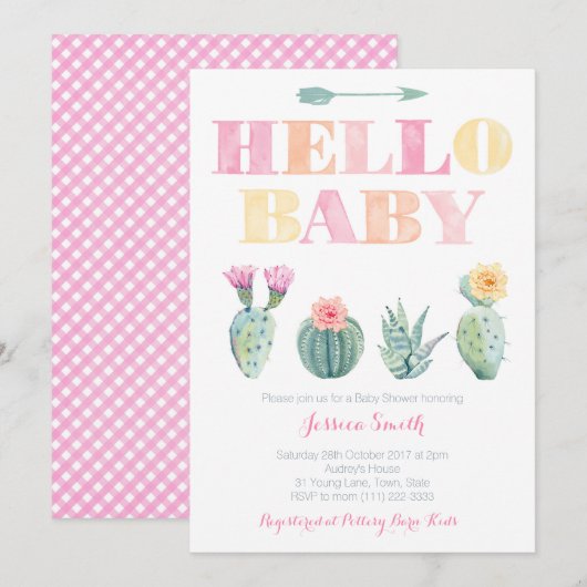 hallo Baby! Cactus Baby shower of Sip en Zie Kaart (Voorkant / Achterkant)