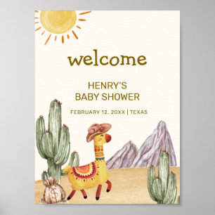 Hallo Baby Cactus Llama Cowboy Baby shower Welkom Poster