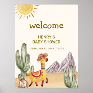 Hallo Baby Cactus Llama Cowboy Baby Shower Welkom Poster