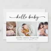 hallo Baby Calligrafie 3 Fotogeboorte Aankondiging (Voorkant)