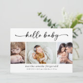 hallo Baby Calligrafie 3 Fotogeboorte Aankondiging (Staand voorkant)