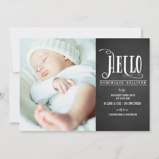 hallo Baby Chalkboard Foto geboorteaankondiging Aankondiging (Voorkant)