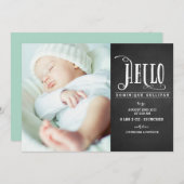 hallo Baby Chalkboard Foto geboorteaankondiging Aankondiging (Voorkant / Achterkant)