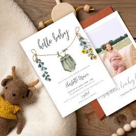 hallo Baby Clothes & Flowers Boho Boy Baby shower Kaart