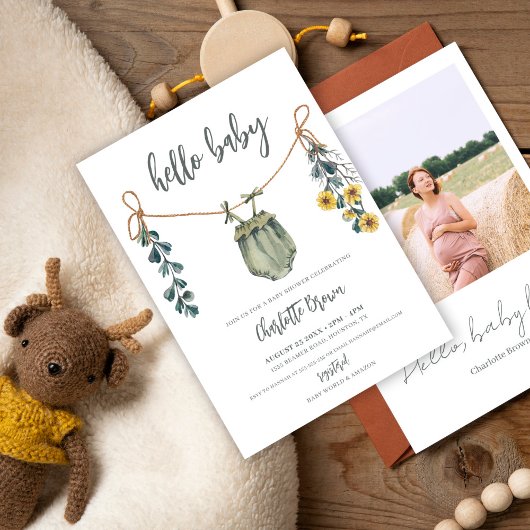 hallo Baby Clothes & Flowers Boho Boy Baby shower Kaart
