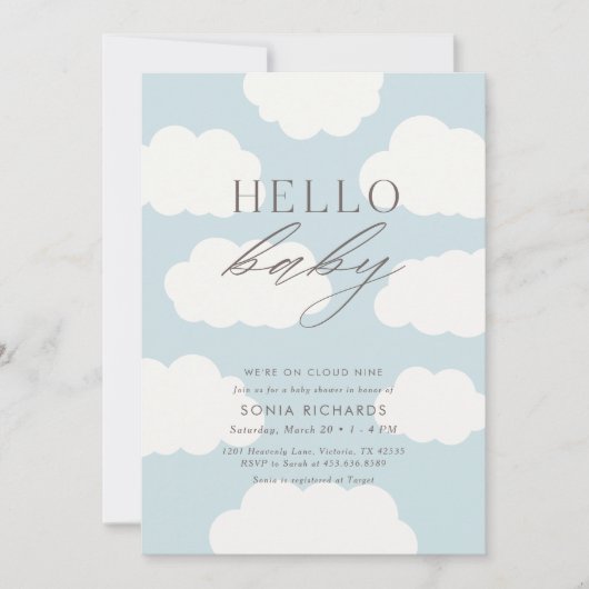Hallo Baby | Cloud Nine Blue Boy Baby shower Kaart (Voorkant)