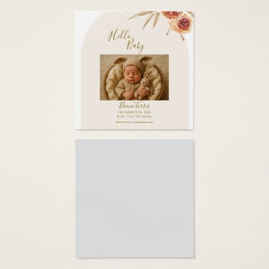 Hallo Baby Crème Pastel Gedroogde Bloemen Vierkante Visitekaartjes (Voorkant /achterkant)